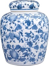 Decorative Ceramic Ginger Jar With Lid, Blue And White - £35.16 GBP