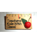 Teachers Rule With Class Wooden Ruler Image 2&quot; Wide Apple for Teacher Pi... - £7.85 GBP