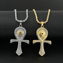 Mens Egyptian CZ Ankh Cross Eye of Horus Pendant Necklace Hip Hop Jewelry 24&quot; - £7.20 GBP