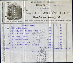 1919 A.H. WILLIAMS CO Utica NY Antique Letterhead Receipt Billhead Drugg... - £5.51 GBP