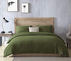100% Washed Cotton Olive Green Duvet Cover Set Twin Size 3 Pcs Super Sof... - £53.11 GBP+
