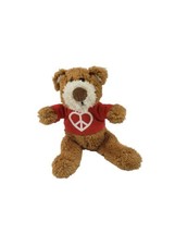 Russell Stover Small Teddy Bear w Red Peace Heart Shirt Stuffed Animal Plush - $11.83
