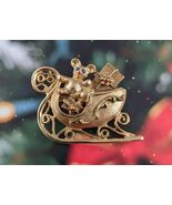 Santa&#39;s Sleigh Brooch | Christmas Gold Present Pin - $24.99