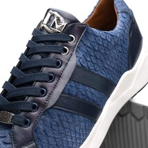 Hand-painted genuine Snake and calfskin Sneaker Shoes Verona Navy image 3