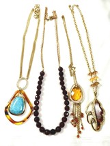Lot of 4 Gold tone metal red blue citrine color leaf modern chain necklaces  - £27.63 GBP