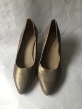 Eileen Fisher Hawk Metallic Suede Pump Leather Block Wedge Heel Size 8 - £47.73 GBP