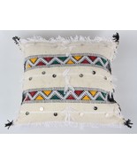 Moroccan Pillow Cover in White with Red Berber Designs - $55.00