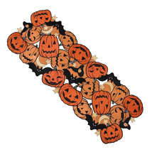 NEW Halloween Pumpkins &amp; Bats Cut Out Table Runner 36 x 13 inches orange... - $19.95