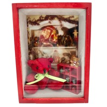 Handcrafted Shadow Box 7.5 x 5.5 x 3 Red Teddy Bear Christmas - £22.65 GBP