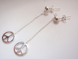 Peace Symbol on Chain Ball Stud Earrings 925 Sterling Silver Corona Sun ... - $8.09