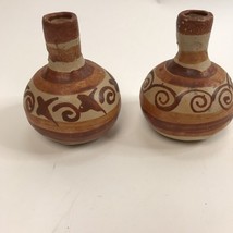 Vintage Mini clay vases Round Pot Pottery Lot Of 2 5 inch boho ethnic - £15.81 GBP