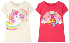 NWT The Childrens Place Gold Narwhal Unicorn Girls Short Sleeve Shirt  - £5.08 GBP