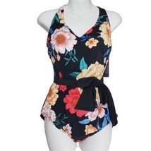 Dreamsuit Slimming Black Multicolor Floral One Piece Tie Waist Swimsuit ... - $29.25