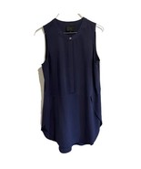 Quinn CHANIN HENLEY Split Hem Tunic Navy overlapping side 100% Silk Small - $143.16