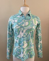 IBKUL 1/4 Zip Pullover Top Long Sleeve Multicolor Print Part Mesh Sleeve... - $29.58