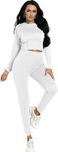 Two Piece Outfits for Women,Sexy Long Sleeve Crop Top &amp; Bodycon  (White,Size:XL) - £17.87 GBP