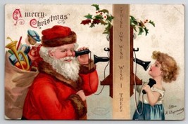 Ellen Clapsaddle Christmas Girl Telephones Santa Claus Postcard F31 - £7.44 GBP