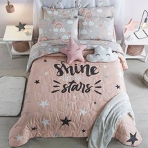 Rainbow Star Clouds Teens Kids Girls Reversible Comforter Set 3 Pcs Twin Size - £87.65 GBP