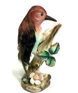 Vintage Porcelain Woodpecker Bird Figurine With Feathers Made In Japan - £10.19 GBP