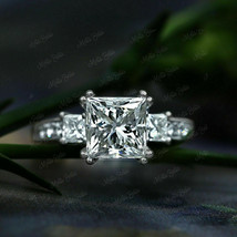 2.75Ct Princess Cut Diamond In 14k White Gold Finish Three Stone Engagement Ring - £73.50 GBP