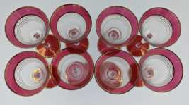 West Virginia Glass Ruby Red Gold Martini Cocktail Pitcher and 8 Cordial Glasses image 5