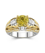 Flower Engagement Ring Gold Tulip Inspired With Yellow Stone Ring Weddin... - $209.18 CAD