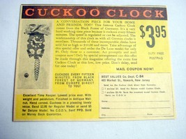 1960 Ad Cuckoo Clock From Germany Best Values Co. Newark, N.J. - $7.99