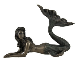 Lounging Mermaid of Gazing Gulf Lustrous Bronze Finish Statue 11 Inch - £55.75 GBP