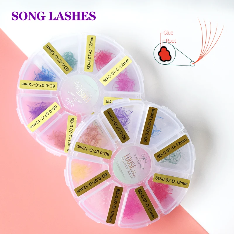 Hes pointy base 6d 0 07 thickness mix colored losse fans lash extensions volume colored thumb200