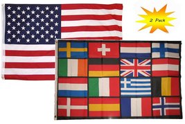 3x5 3x5 Wholesale Set (2 Pack) USA American &amp; European Nations Flag Banner Fad - £7.80 GBP