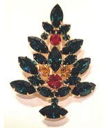 CHRISTMAS TREE BROOCH PIN BEAUTIFUL GREEN MARQUISE RHINESTONE 2 3/4 Inches Tall - $29.95