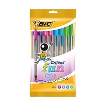 BIC Cristal Fun Ball Pen with Large 1.6 mm Tip - Assorted Colours, Pack of 10  - $8.00