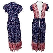 R.Vivimos Boho Maxi Dress Tiered Blue Pink  Floral Women&#39;s XS - £19.73 GBP