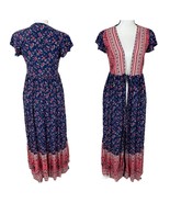 R.Vivimos Boho Maxi Dress Tiered Blue Pink  Floral Women&#39;s XS - £19.46 GBP