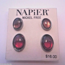 2 Pairs Of Pierced Stud Post Oval N API Er Earrings Nickel Free Signed Classic - £5.48 GBP