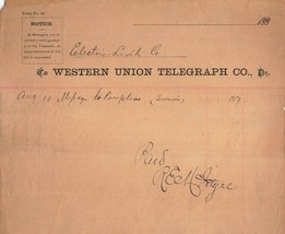 WESTERN UNION TELEGRAPH COMPANY-ELECTRIC LIGHT COMPANY RECEIPT~1887 BILL... - £8.58 GBP