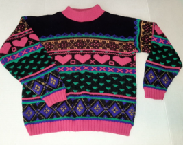Vintage Girls L Sister Sister 90s Hearts Sweater Womens S Mock Neck Argy... - £19.47 GBP