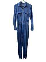 Fashion Nova  Jumpsuit Womens Small Aviator Babe Chambray Blue Denim Jean - $24.65