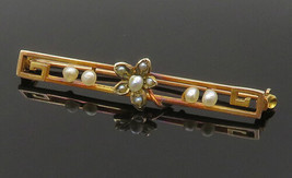 10K GOLD - Vintage Antique Wrapped Flower Cultured Pearls Brooch Pin - GB111 - £113.47 GBP