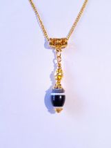 Malachite gold necklace black white Victorian necklace Boho necklace bla... - $47.88 CAD