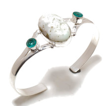 White Moss Agate Apatite Quartz Gemstone Ethnic Jewelry Bangle Adjustable SA 175 - £5.89 GBP