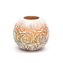 Hand Painted Orange Art Glass Round Vase - £62.70 GBP