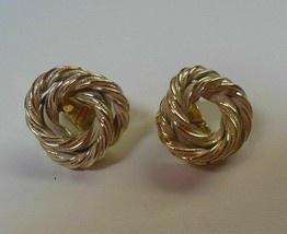 Vintage Marino Signed Gold-tone &amp; White Enamel Knot Clip-on Earrings - £14.02 GBP