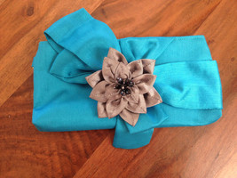 New Flower Fabric Floral Blue Gray Bow Embellished Pendant Brooch Clutch... - £21.13 GBP