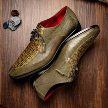 Merida Derby's Shoes Caiman and Lizard Lace Up Olive Green image 9