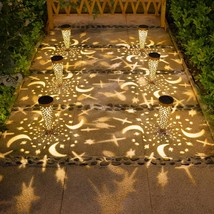 Solar Garden Lights Outdoor Decorative Stake Lights Waterproof With Moon Star Fo - £47.66 GBP