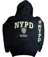 Official NYPD Hoodie: Bold Chest &amp; Sleeve Print (Navy &amp; White) - £31.49 GBP+