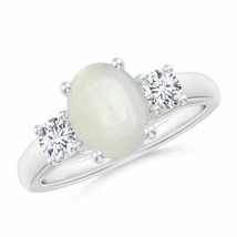 Authenticity Guarantee 
Oval Moonstone Ring with Diamond Accents in 14K White... - £2,054.75 GBP