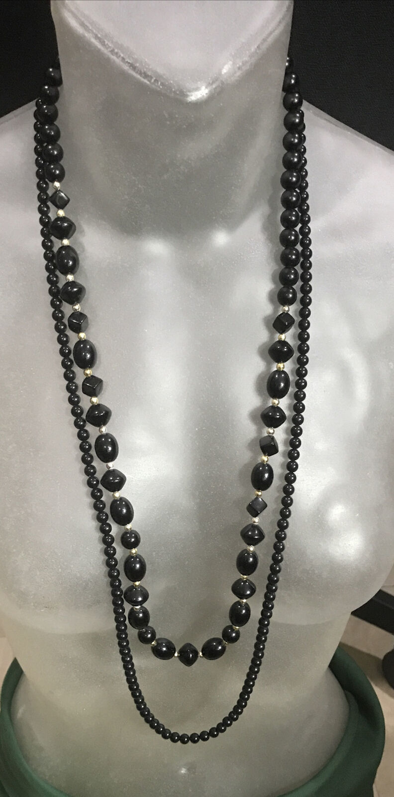 Lot 2 Necklace One AVON WN Black Bead Beaded Acrylic Long Flapper &amp;one V... - $17.10