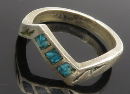 925 Sterling Silver - Vintage Inlaid Turquoise Pointed Band Ring Sz 6.5- RG12401 - £21.95 GBP
